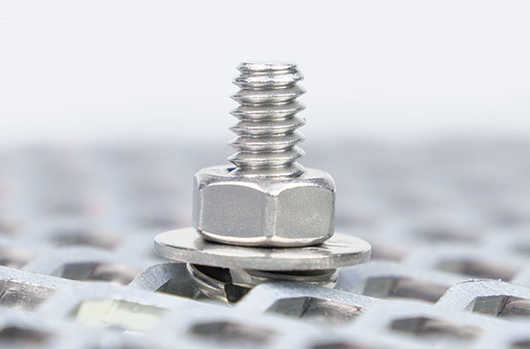 zinc mesh sheet with a screw bolted on