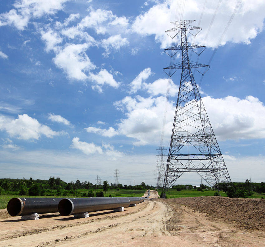 construction of a gas pipeline next to high voltage powerlines.